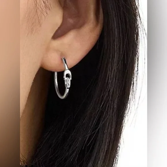 Coach Signature C Hoop Earrings Silvertone NEW $45 - Picture 2 of 10